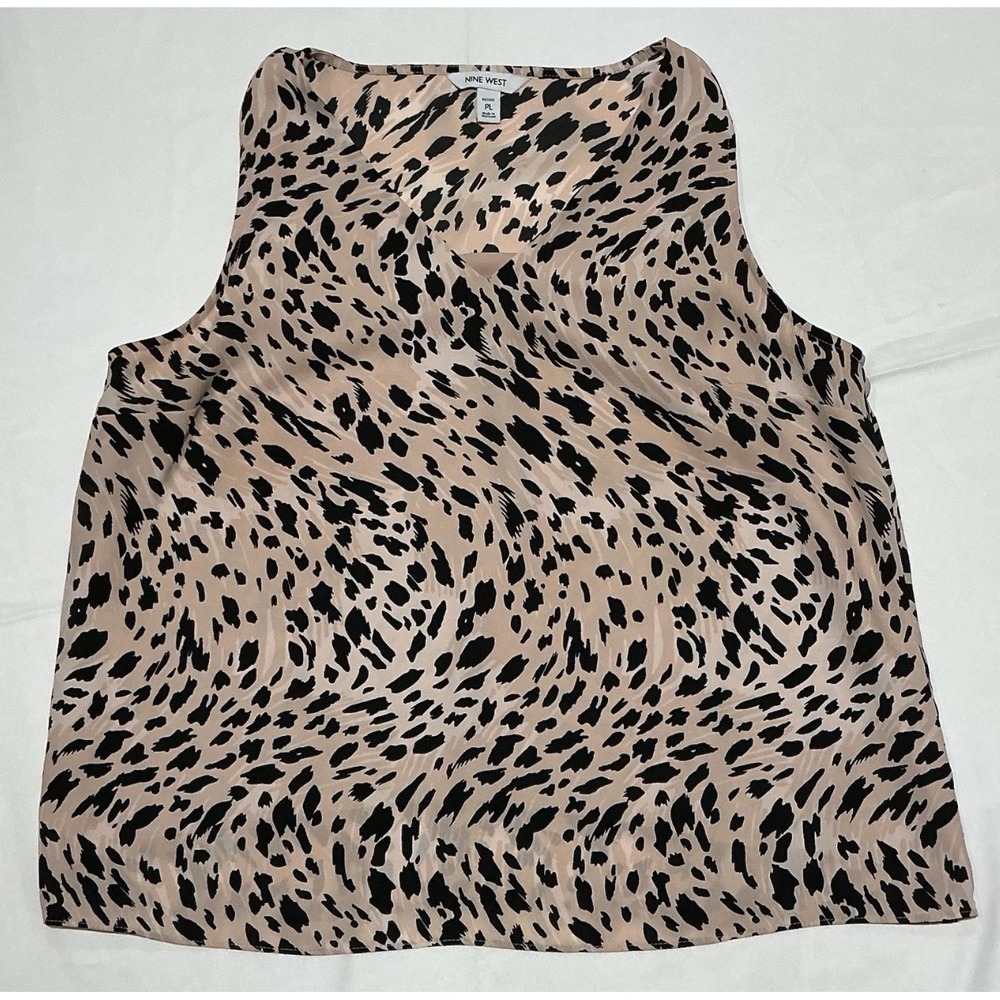 Nine West Blouse Womens PL Tan Leopard Print Sleeveless Lined